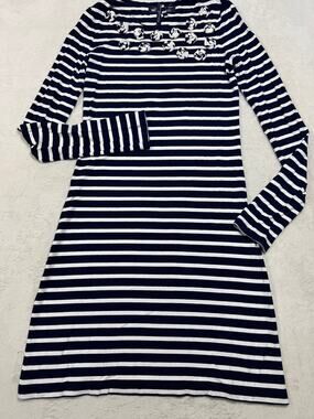 Saint James 100% Natural Cotton Galathee Striped Dress Size 36 US 6 Marine Ecru